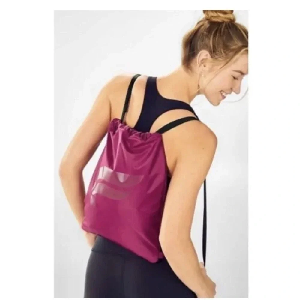 Fabletics Drawstring Backpack Magenta Pink Quilted Cinch Gym Bag Adjustable